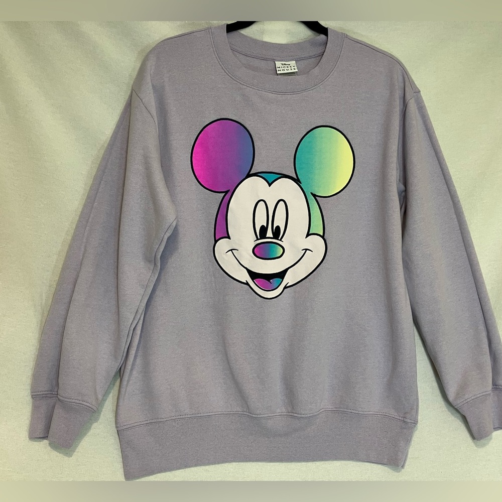 Mickey Mouse Disney Rainbow Embroidered Graphic Crewneck Sweatshirt Women XL